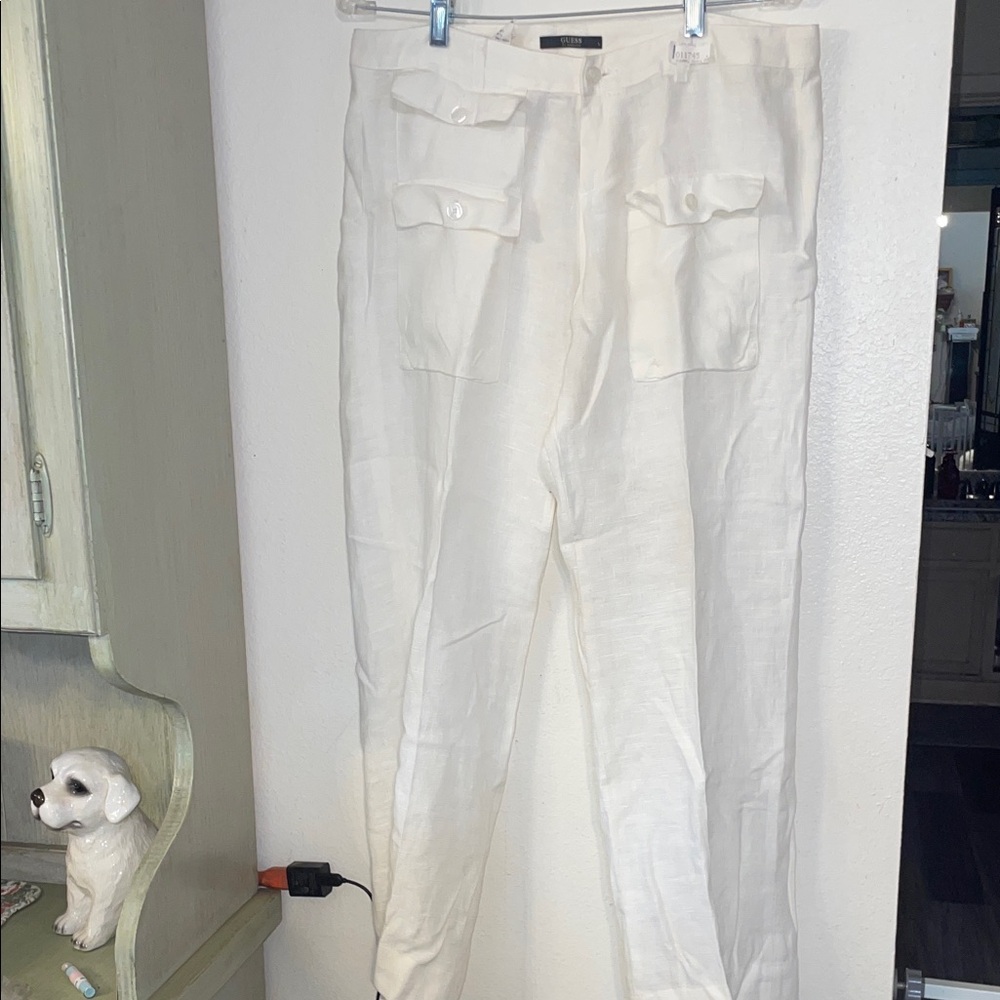 Guess by Marciano White Linen Cargo Pocket Trousers